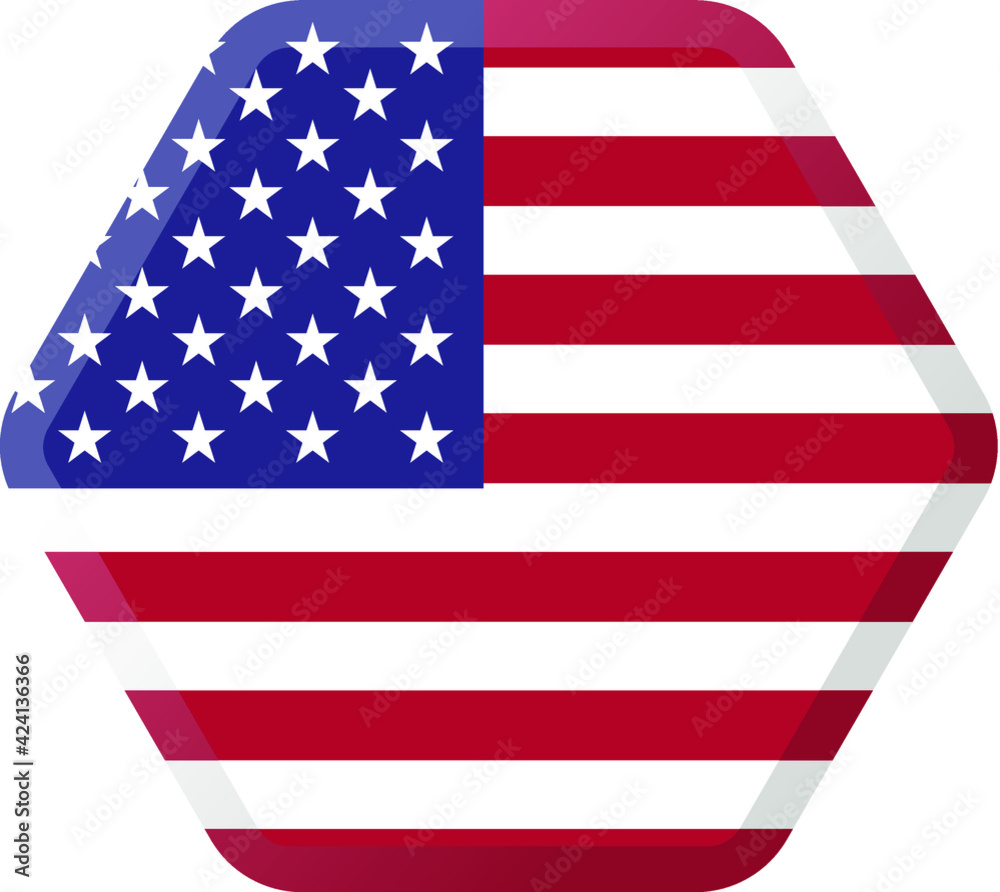 Fototapeta premium Flag of USA hexagonal icon with smoothed corners, shadows and lights