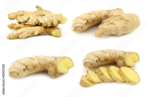 fresh ginger root on a white background