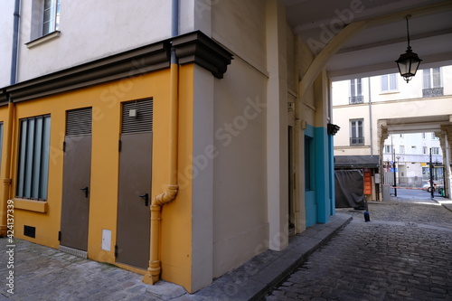 The small typical parisian street named "Cour d'Alsace-Lorraine". Paris, the 29th march 2021.