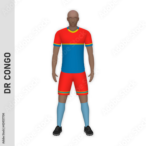 3D realistic soccer player mockup. DR Congo Football Team Kit template