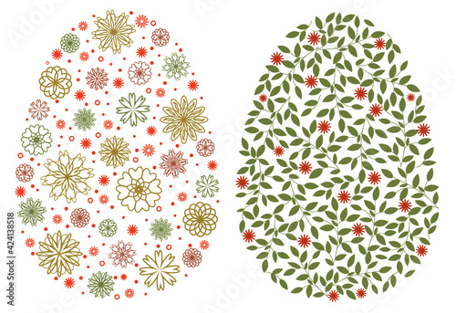 Painted eggs with a floral pattern. The Easter symbol. Design element, postcards, posters. Vector illustration
