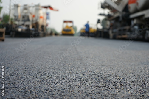 Blur the road construction ASPHALT HOT MIX IN - PLACE RECYCLING