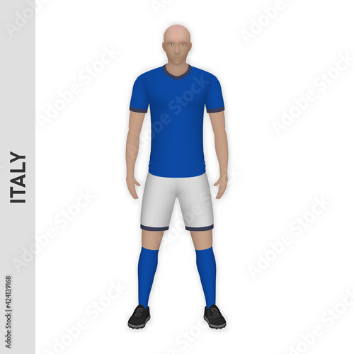 3D realistic soccer player mockup. Italy Football Team Kit template © magr80