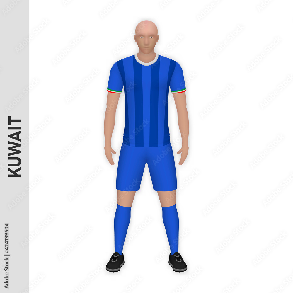 3D realistic soccer player mockup. Kuwait Football Team Kit template