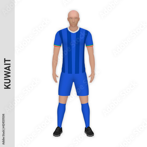 3D realistic soccer player mockup. Kuwait Football Team Kit template © magr80