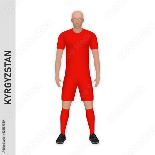 3D realistic soccer player mockup. Kyrgyzstan Football Team Kit template design