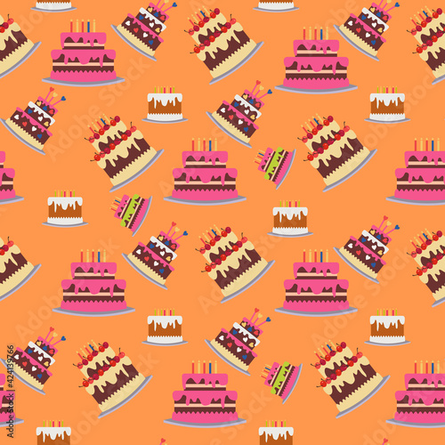 Seamless background with cakes. Birthday party background.