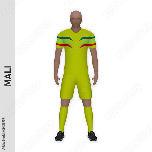 3D realistic soccer player mockup. Mali Football Team Kit template