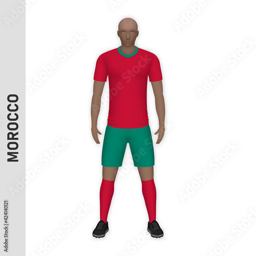 3D realistic soccer player mockup. Morocco Football Team Kit template