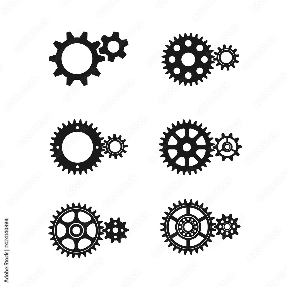 Gear wheel icon logo set vector. Gear wheel, cogwheel icons collection on white background