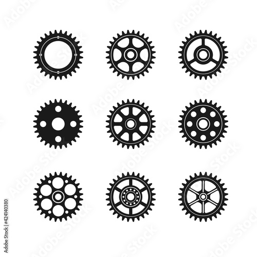 Gear wheel icon logo set vector. Gear wheel, cogwheel icons collection on white background