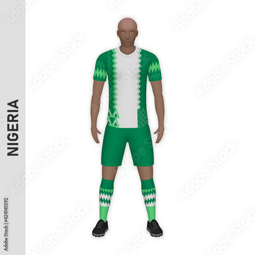 3D realistic soccer player mockup. Nigeria Football Team Kit template