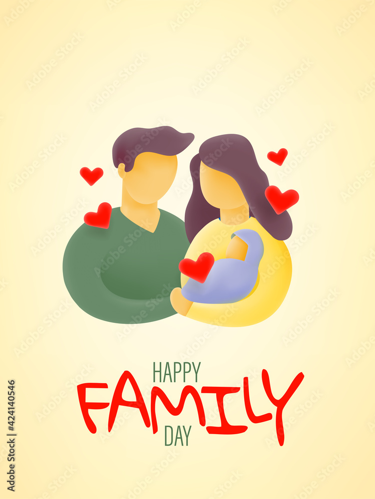 Fototapeta premium International day of families card. Father, mother and child