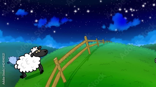 Sheep jump over the fence. Sheep counting for insomnia. Loop hand drawn animation