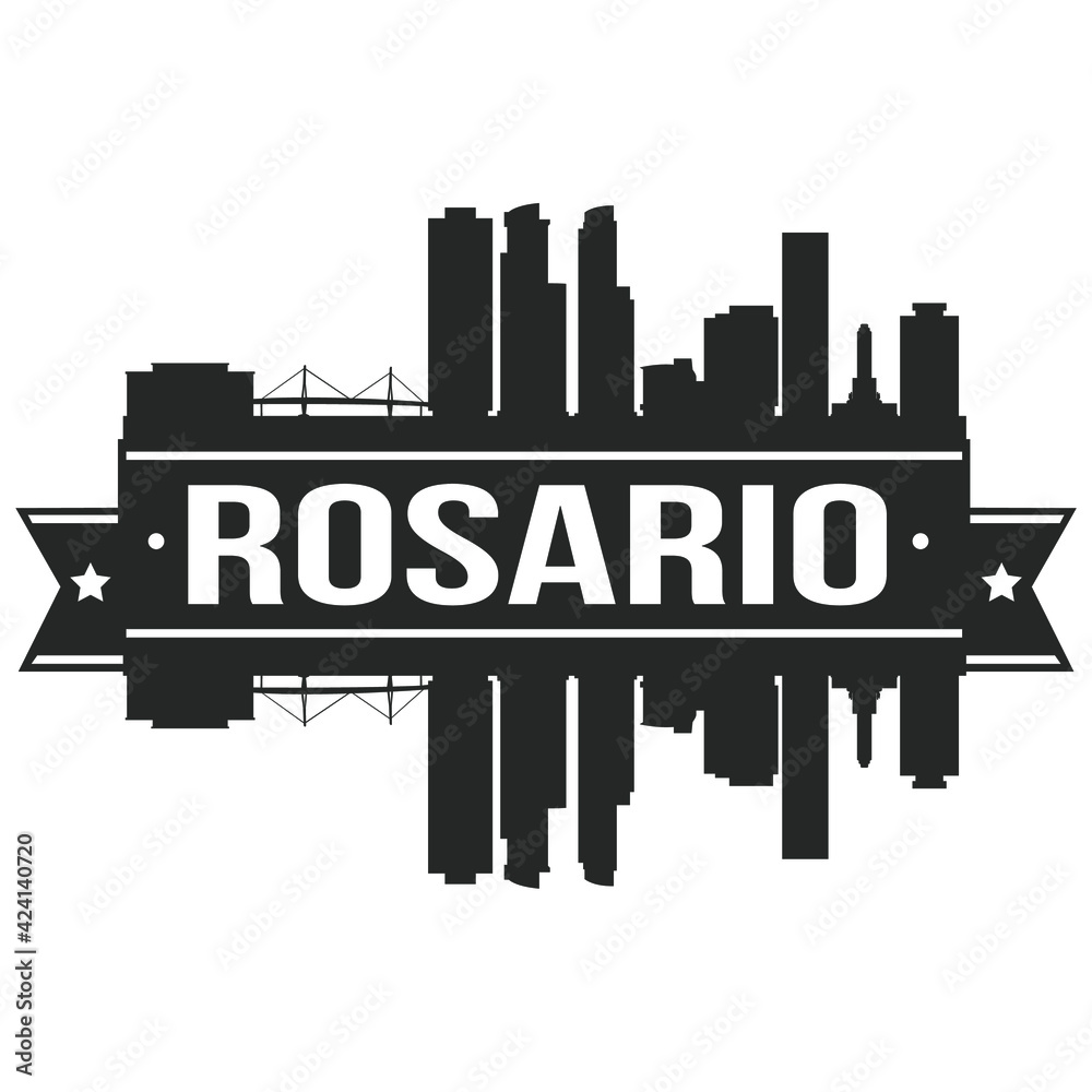 Rosario Argentina Skyline Banner Vector Design Silhouette Art Stencil Illustration.