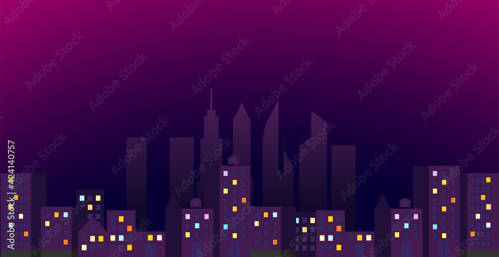 Night view of the modern city. Illuminated district