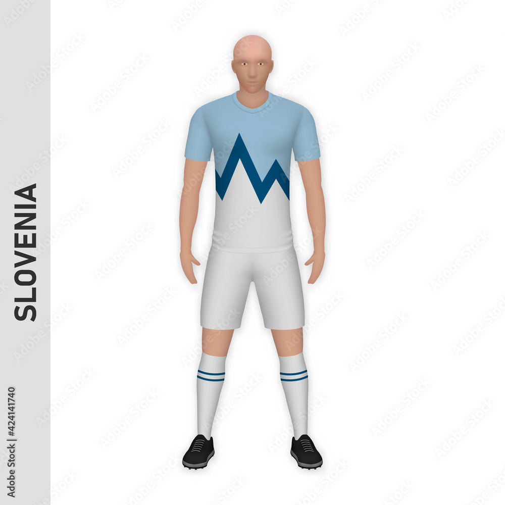 3D realistic soccer player mockup. Slovenia Football Team Kit template