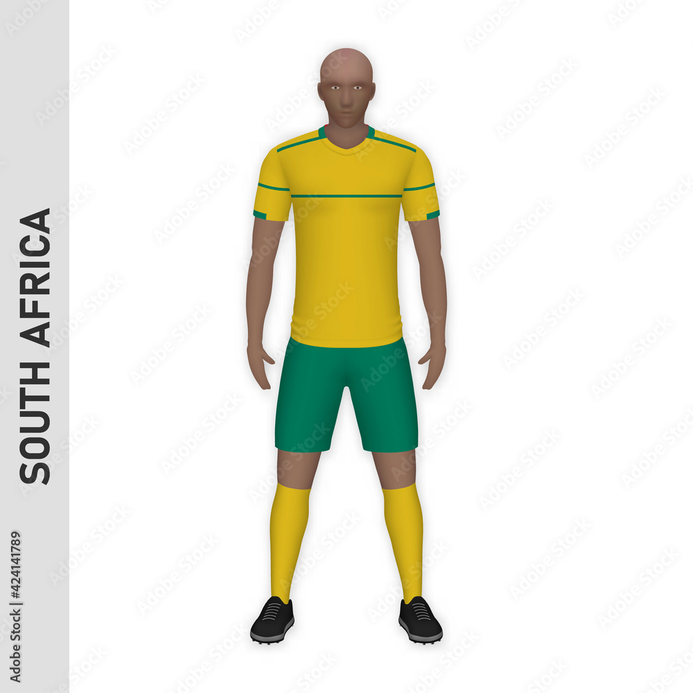 3D realistic soccer player mockup. South Africa Football Team Kit template 3D realistic soccer player mockup. South Africa Football Team Kit template