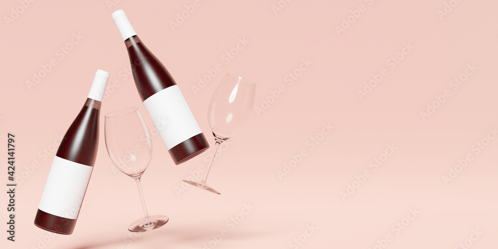 Obraz premium two wine bottles suspended in the air with blank labels