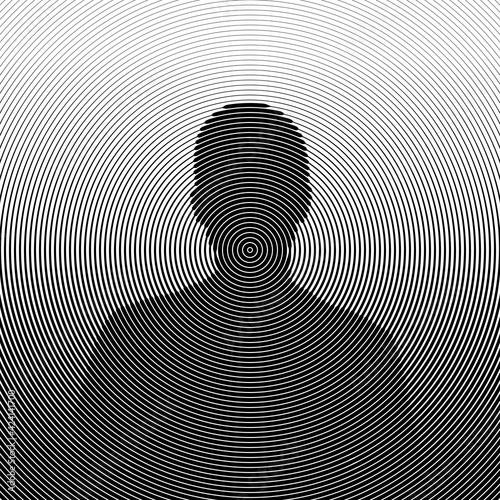 Man silhouette, black and white circular halftone illustration