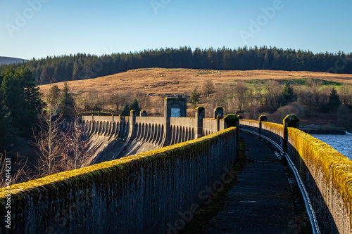 Walk way at the top Clatteringshaws Dam, on the Galloway Hydro Electric Scheme photo