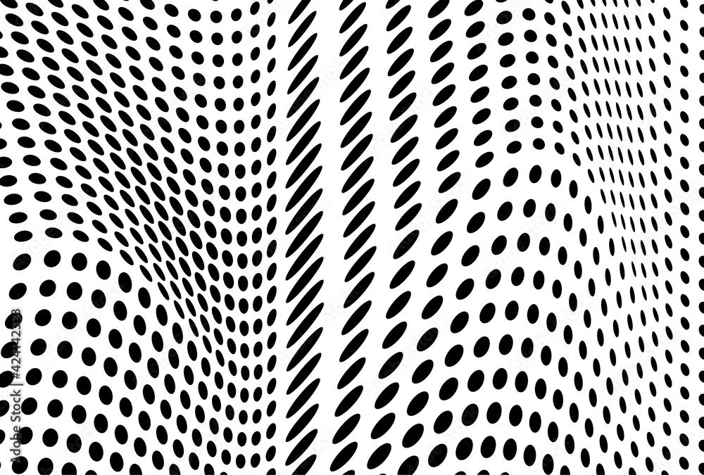 The halftone texture is monochrome. Chaotic waves of black dots on a white background The halftone texture is monochrome. Chaotic waves of black dots on a white background