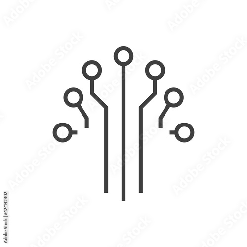Tecnología electrónica. Circuito digital con forma de árbol con lineas de color gris