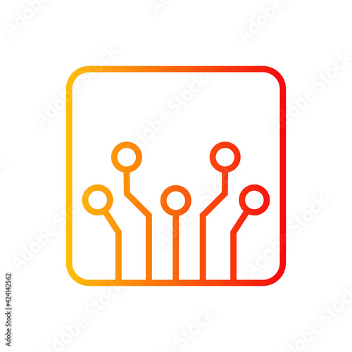 Tecnología electrónica. Circuito digital con lineas en cuadrado de color naranja