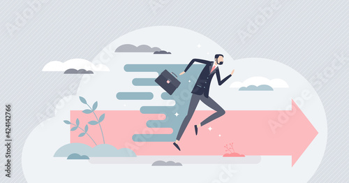 Acceleration as businessman fast progress forward speed tiny person concept © VectorMine