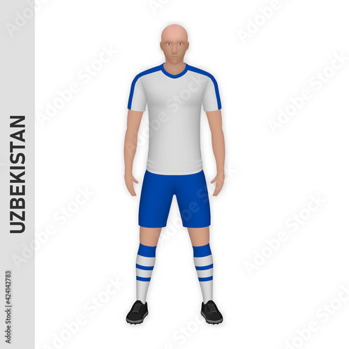 3D realistic soccer player mockup. Uzbekistan Football Team Kit template design