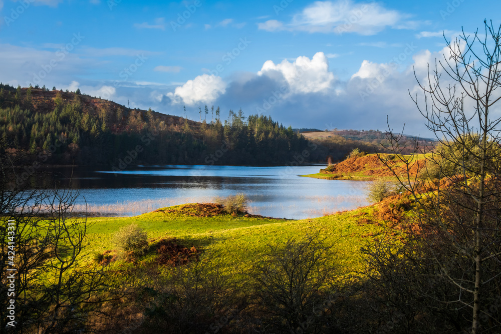 A view over Woodhall loch, on a sunny winters day, near Mossdale , Scotland
