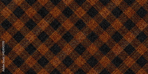 old ragged grungy repeatable diagonal checkered texture of classic coat tweed brown fabric with black stripes for gingham, plaid, tablecloths, shirts, tartan, clothes, dresses, bedding, blankets