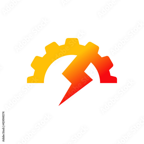 Energía electrica. Engranaje con rayo en color naranja