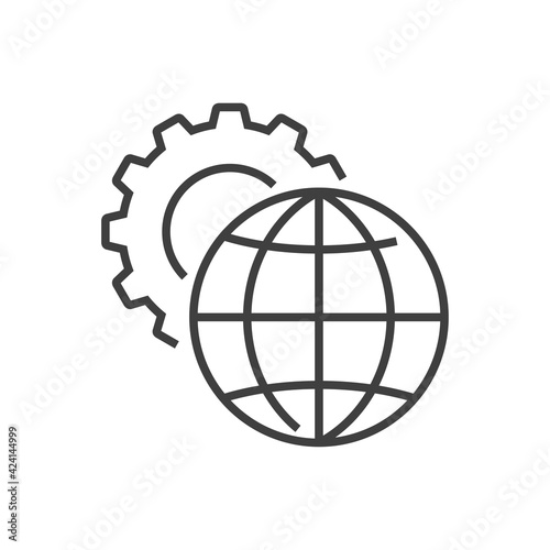 Engranaje con globo terráqueo con lineas en color gris