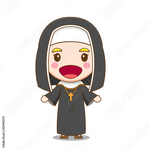 Illustration of cute nun cartoon character