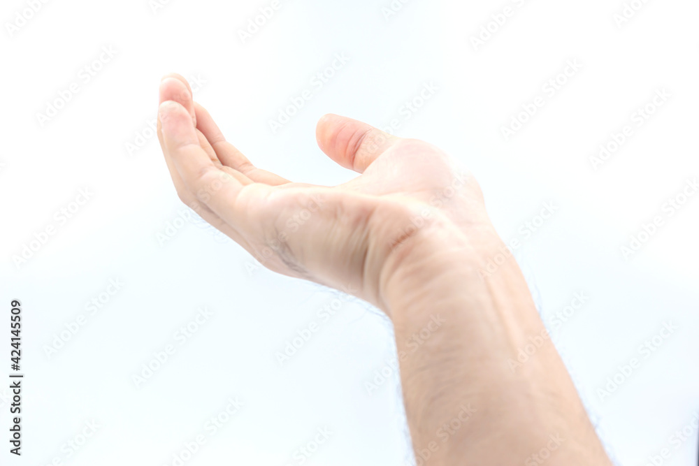 Men holding hands on display isolated on white background Men holding hands on display isolated on white background