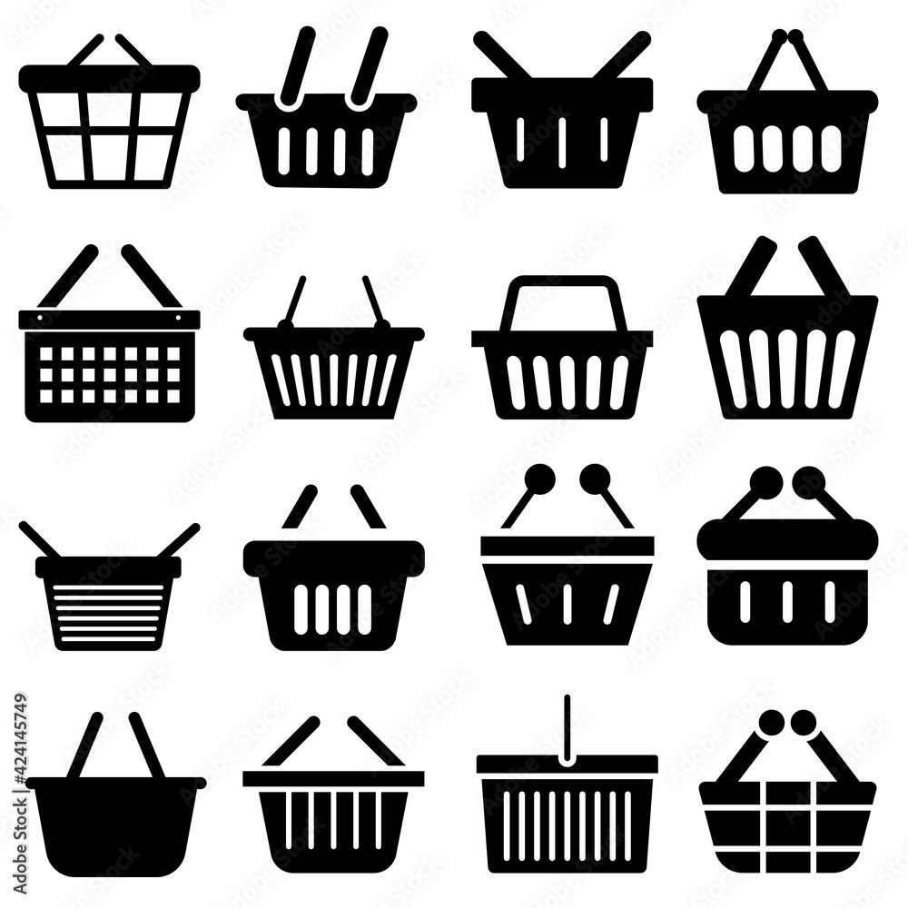 Basket icon vector set. shopping cart illustration sign collection. supermarket symbol or logo.