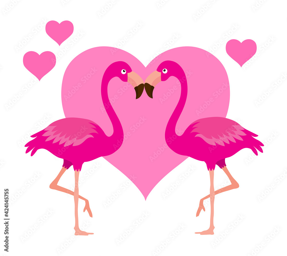 Fototapeta premium Flamingo heart lovely birds illustration