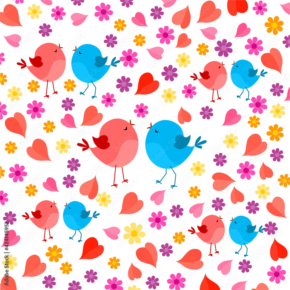 Love birds with flowers background pattern