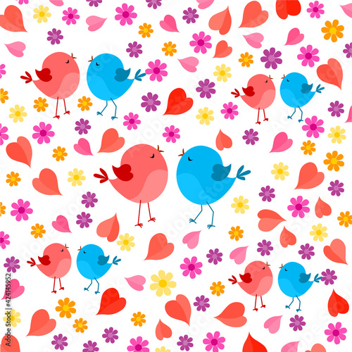 Love birds with flowers background pattern