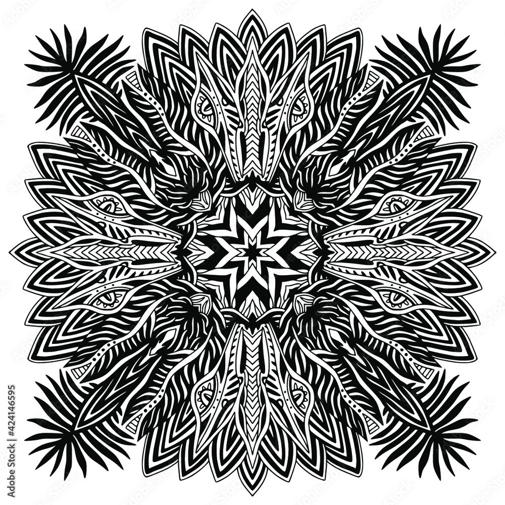 Creativity Mandala design. Detailed bohemian hand drawn mandala pattern for carpet or bandana Creativity Mandala design. Detailed bohemian hand drawn mandala pattern for carpet or bandana