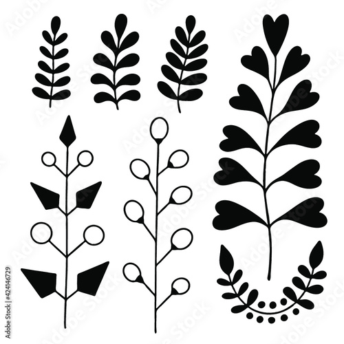 Hand drawing leaves collection. Leaves silhouettes for interior stickers, temporary tattoos or other decorations.