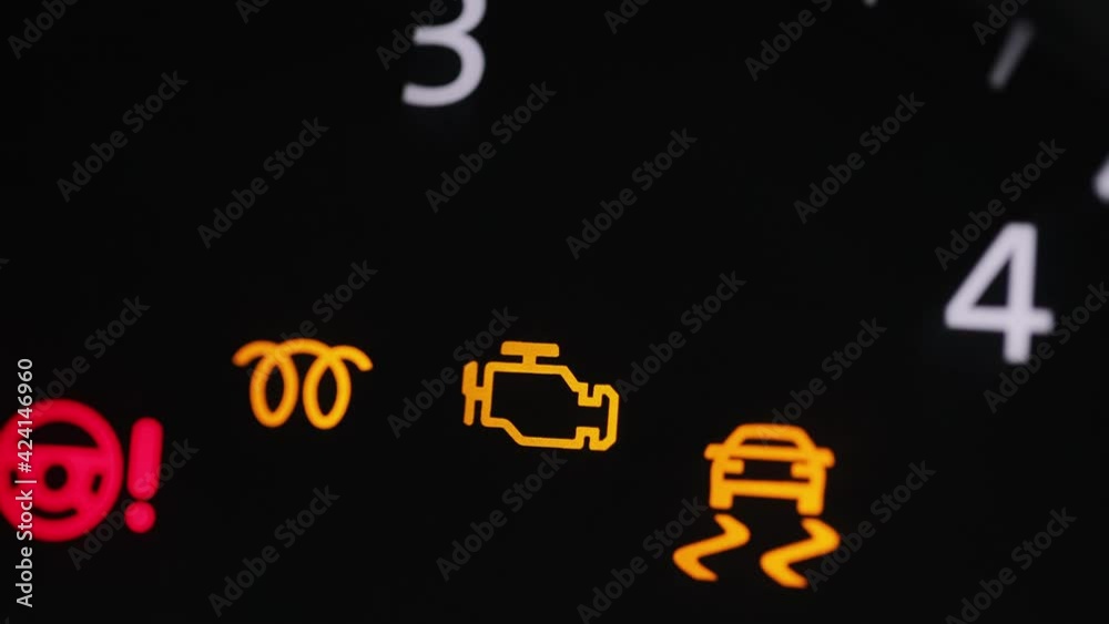 Check engine light symbol that pops up on dashboard when something goes wrong with the engine