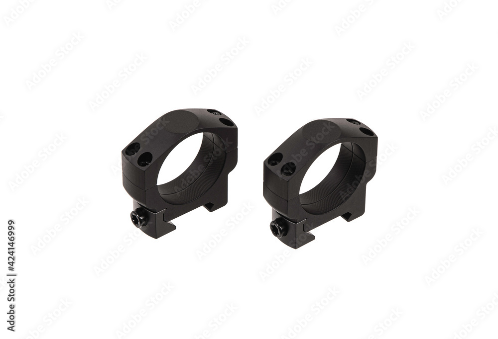 Obraz premium Quick disconnect mount made for holding a scope on a rifle isolated on white back. Quick Release Sniper Cantilever Scope Mount.