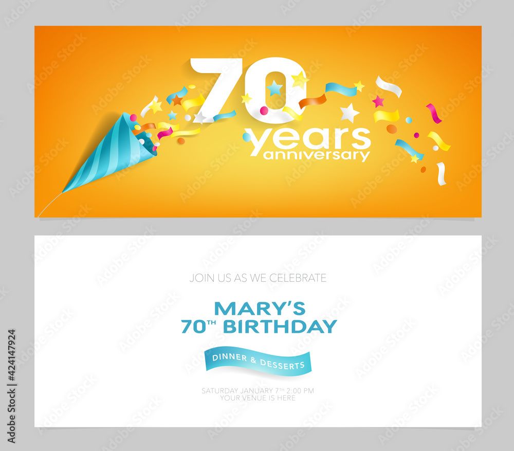 70 years anniversary invitation card vector illustration. Design template element