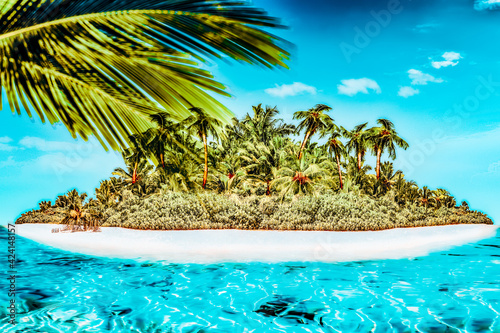 Whole tropical island within atoll in tropical Ocean.