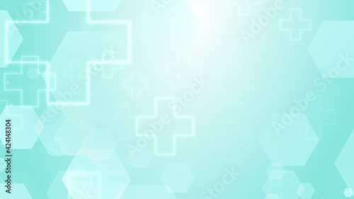 Hexagon cross geometric blue green pattern medical bright background. Abstract graphic design technology and science concept.
