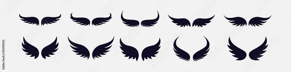 Wings icon logo set vector. Wing logo collection on white background