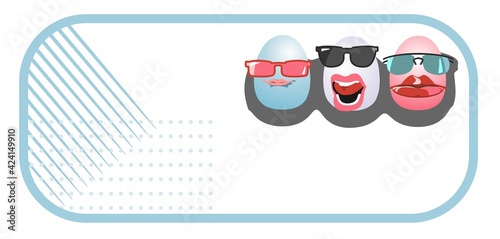 Cartoon eggs with glasses. Illustration on the theme of Easter, Spring, Summer, Emotions.
