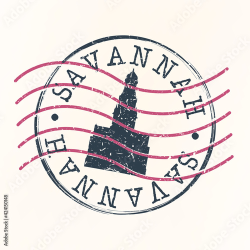 Savannah, GA, USA Stamp Postal. Silhouette Seal. Passport Round Design. Vector Icon. Design Retro Travel. National Symbol.
